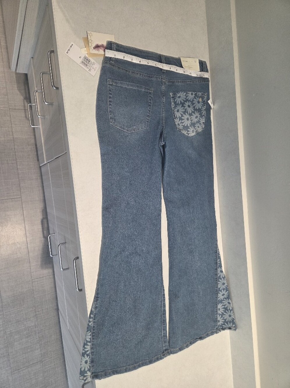 Jessica Simpson Lulu Blue Denim Flare Jeans with Floral Inset - Picture 5 of 8